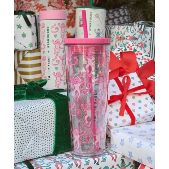 Limited Edition Starbucks Roller Rabbit Lovely Monkey Tumbler Pink Hearts 24oz